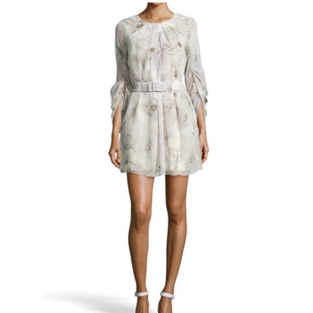 Diane Von Furstenburg DVF Davina Floral Silk Dress Long Sleeve Lined Belted 6